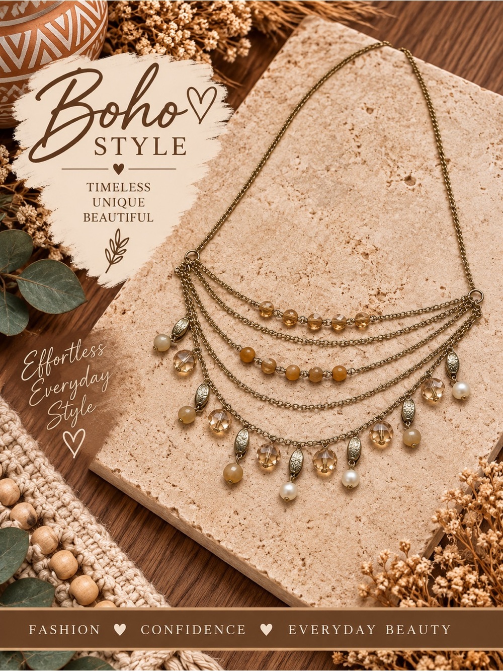 778 Erica Lyons Multi-Strand Gold and Amber Beaded Necklace